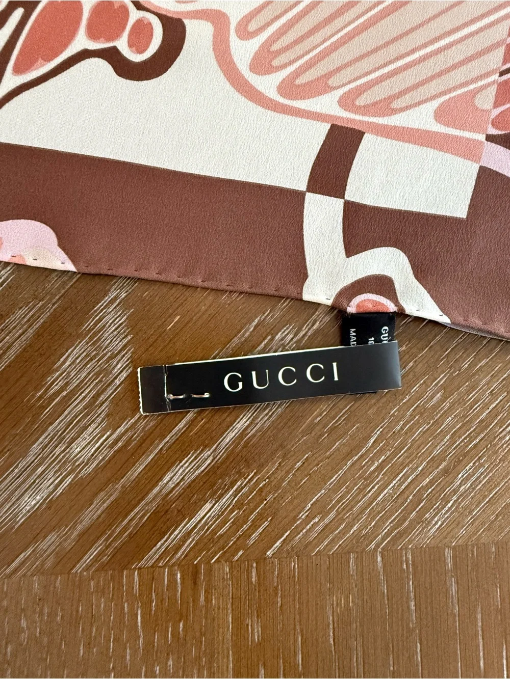 Gucci Silk Scarf Brown Beige Hand Rolled Made in Italy New With Tag